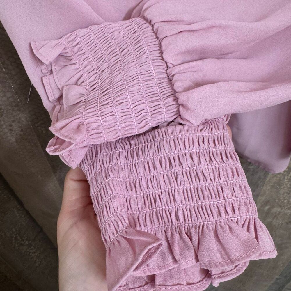 Torrid Georgette Light Pink Smocked Blouson Sleeve Blouse Size 0 Large - Picture 5 of 10